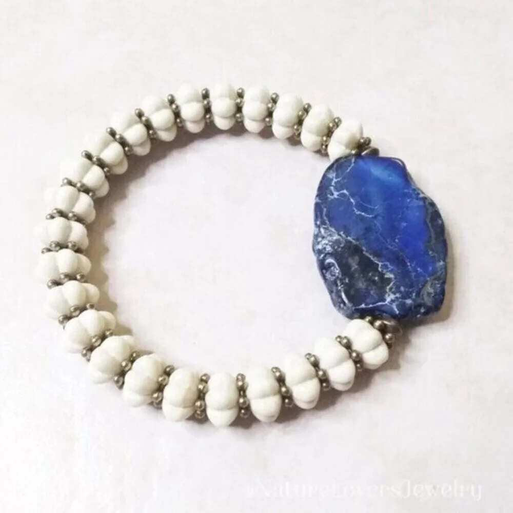 Gorgeous + Unique Statement Bracelet! Big, Bold & Chunky! Sea Sediment Jasper